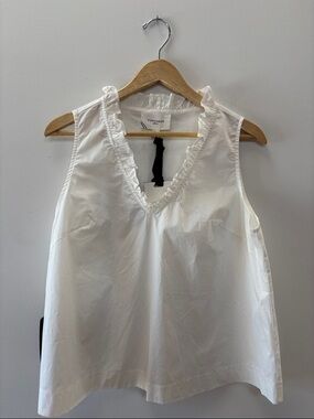 Pomander Place White Ruffle V-Neck Top with Tag